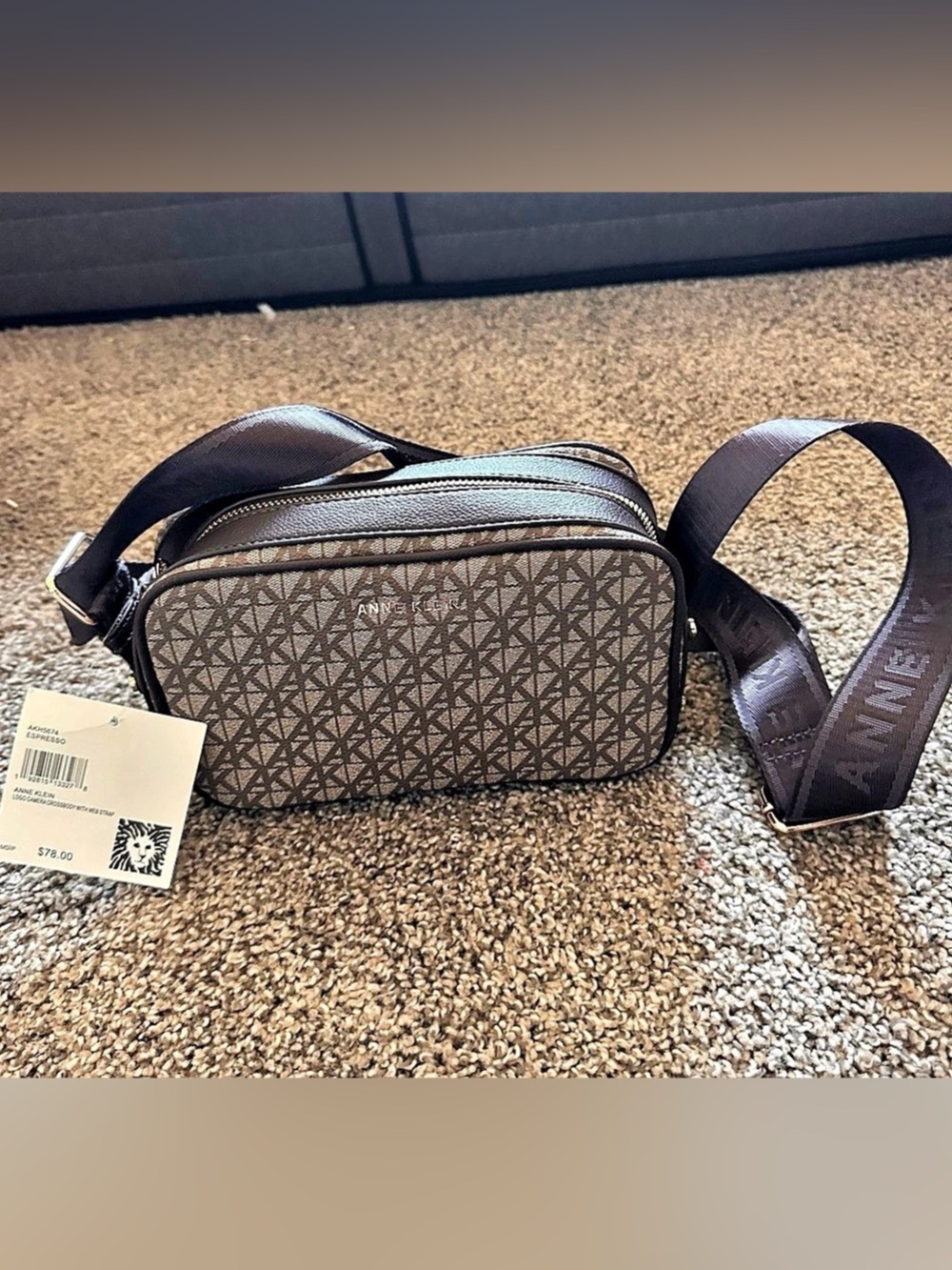 Anne Klein Logo Camera Crossbody with Web Strap Brown